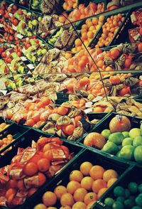 High angle view of fruits for sale at market stall