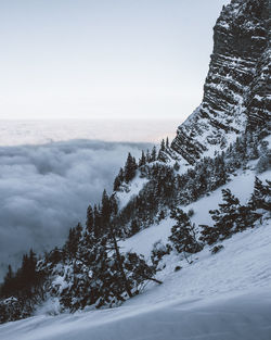 Scenic view of snow covered mountain against sky