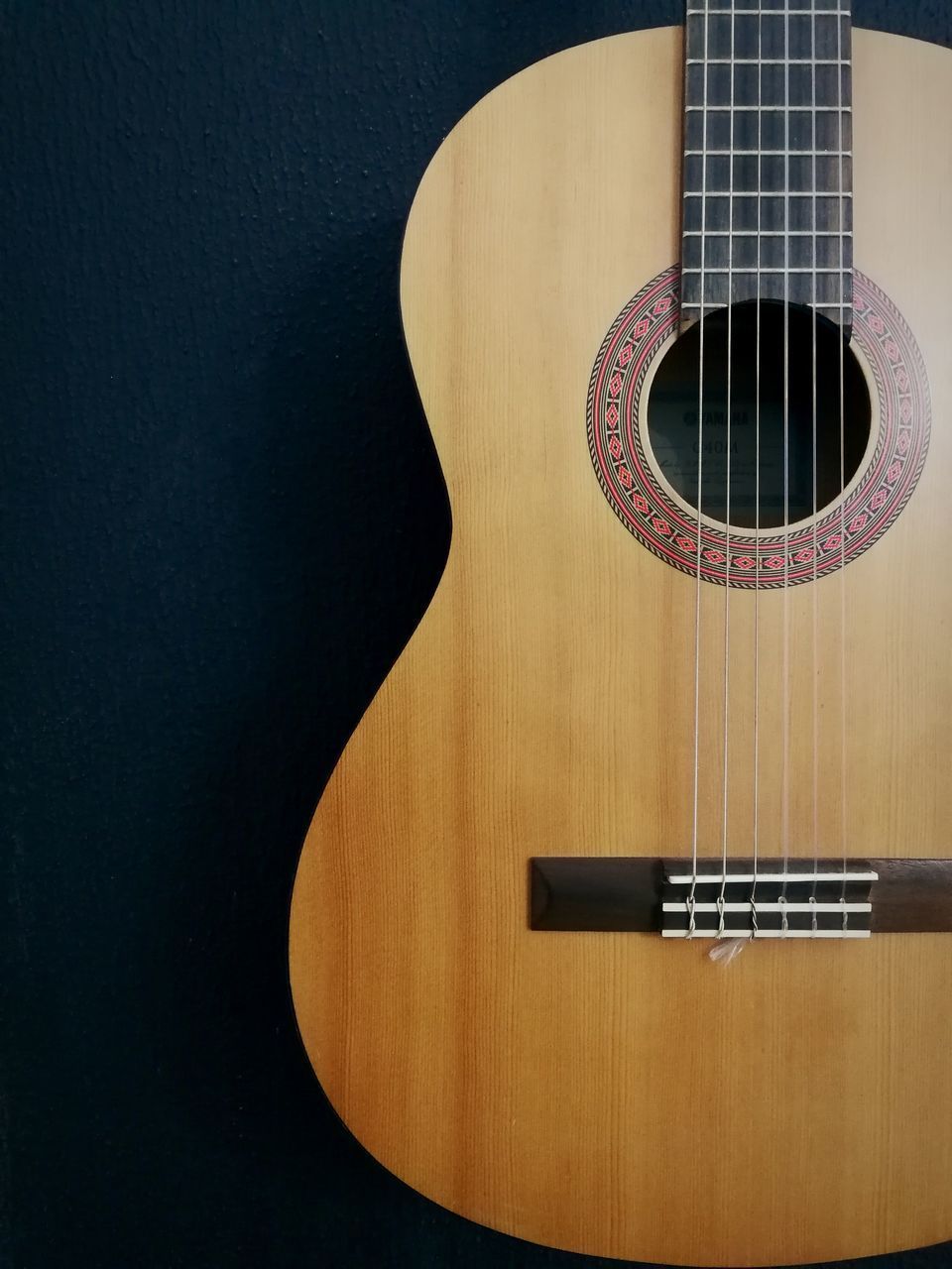CLOSE-UP OF GUITAR AGAINST THE BACKGROUND
