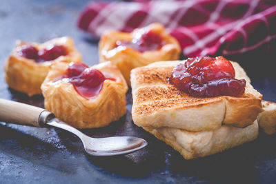 Close-up of breakfast served in plate