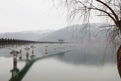 Scenic view of lake against sky during winter