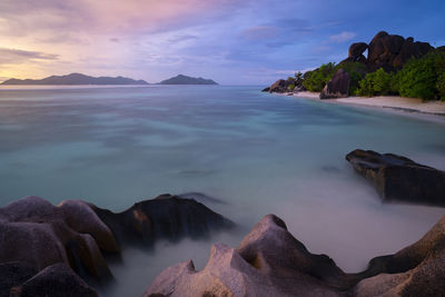 Panoramic view of sea against sky during sunset