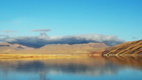 Scenic view of lake against blue sky