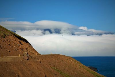 Scenic view of sea against cloudy sky