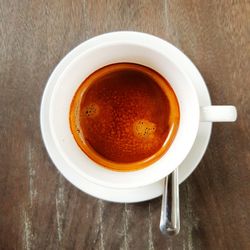 Directly above shot of coffee cup on table