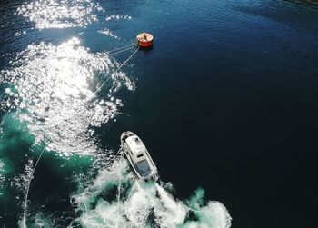 High angle view of ship in sea