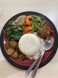 High angle view of food in plate on table