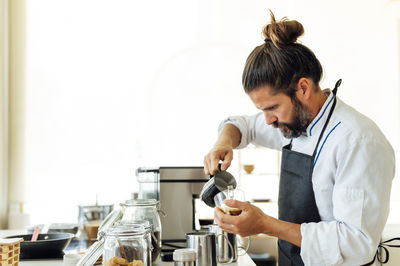 Young man preparing food