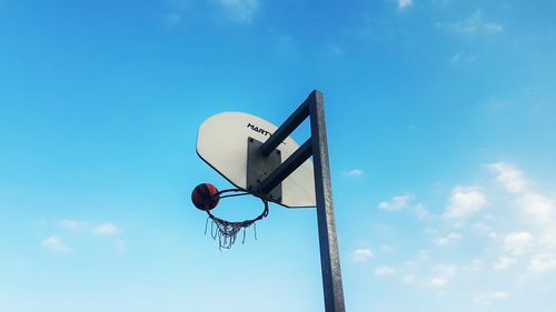 Low angle view of basketball hoop against sky