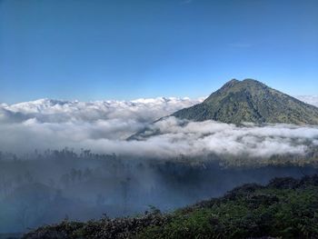 Scenic view of volcanic mountain against sky