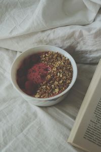 High angle view of breakfast on table