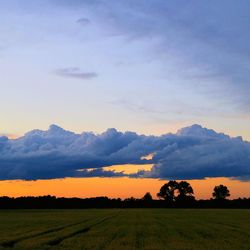 Scenic view of field against sky during sunset