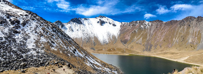 Scenic view of snowcapped mountains against sky during winter