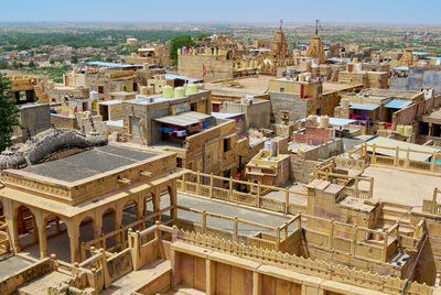 High angle view of temples and roofs of residences inside jaisalmer fort