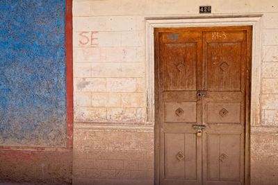 Closed door of old building