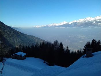 Scenic view of snowcapped mountains against sky