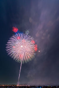 Low angle view of firework display at night