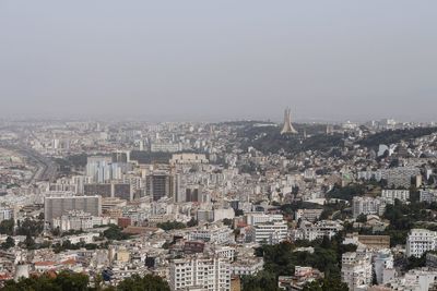 High angle view of buildings in city