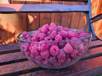 Close-up of strawberries in container on table