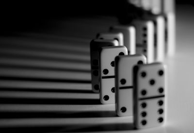 Close-up of dominoes on table