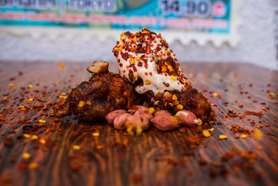 Close-up of meat on table