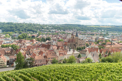 Aerial view of townscape against sky