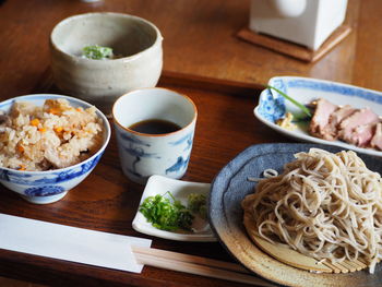 High angle view of food on table