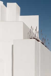 Low angle view of white building against blue sky