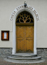 Closed door of old building