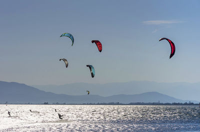 People kiteboarding at sea