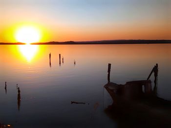 Scenic view of lake against sky during sunset