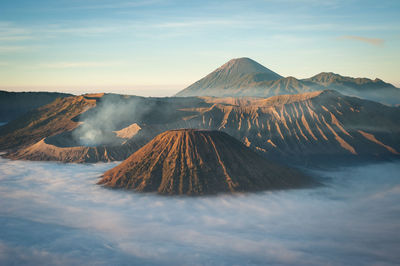 Panoramic view of volcanic mountain against sky