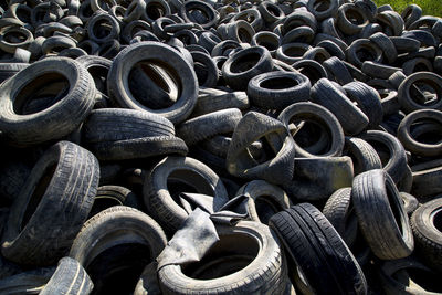 High angle view of abandoned tires