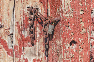 Close-up of old rusty metal door