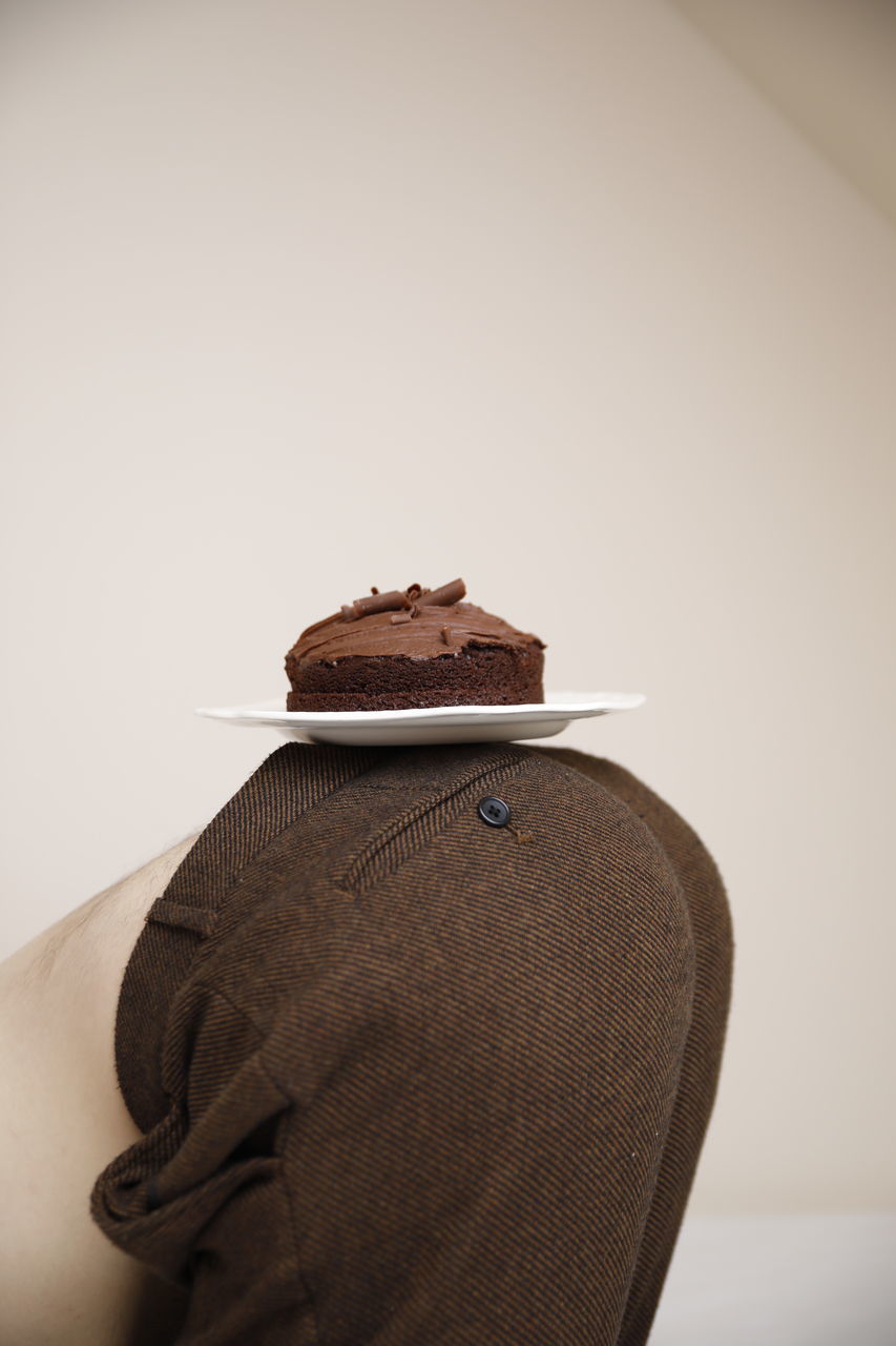 CLOSE-UP OF CHOCOLATE CAKE ON TRAY