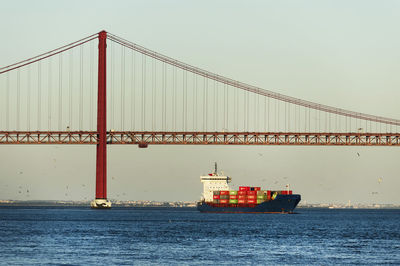 Suspension bridge over river