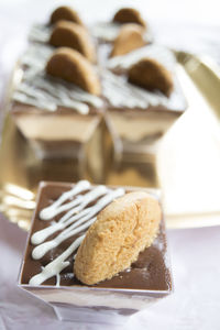 High angle view of sweet food in plate on table