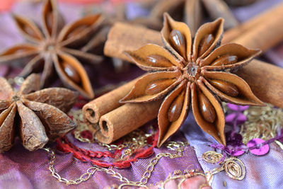 Close-up of star anise and cinnamon