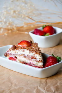 Close-up of dessert in plate on table