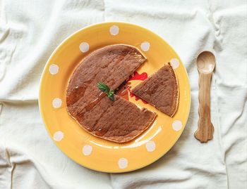 High angle view of food in plate on table