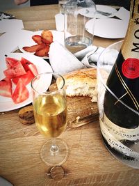 Close-up of beer in glass on table