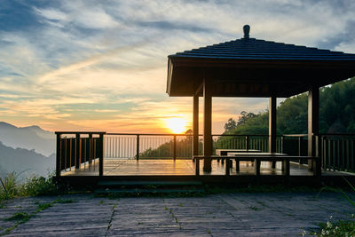 Gazebo against sky during sunset