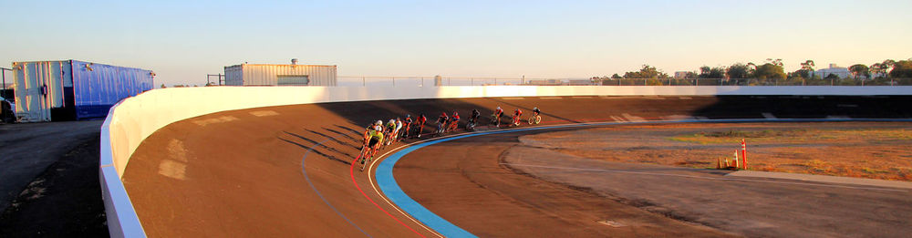 Let's go racing. san diego velodrome outdoor bicycle racing track located in san diego, california.