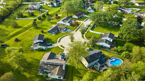 High angle view of buildings in city