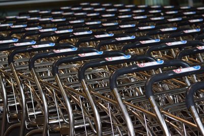 Full frame shot of metallic luggage cart