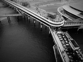 High angle view of empty road along canal