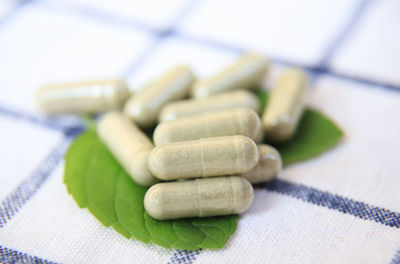 Close-up of pills on table