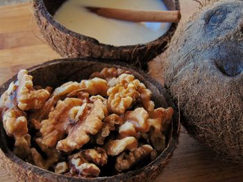 Close-up of bread in bowl on table