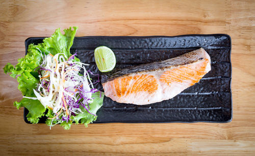 High angle view of fish on table