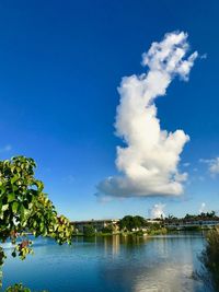 Scenic view of lake against blue sky